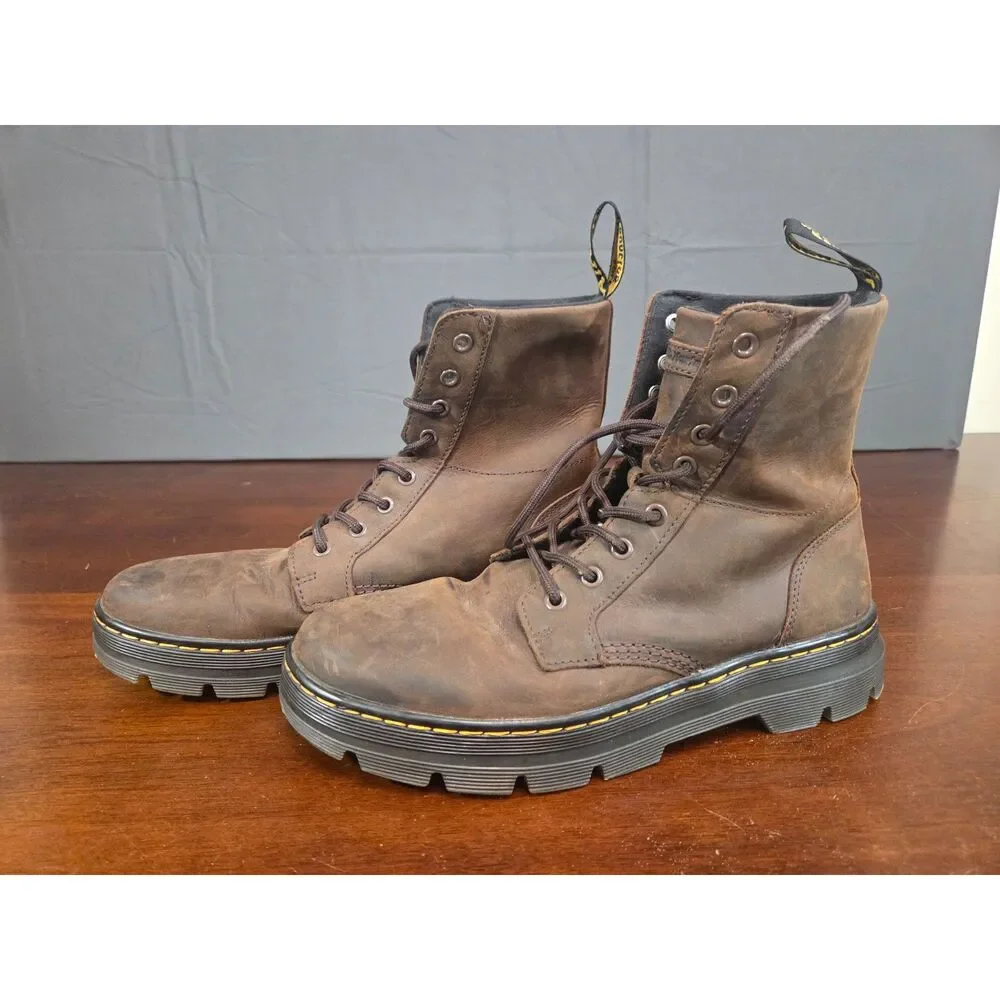 Dr Martens Combs Leather Boots Mens Size 9 Womens 10 Tan Brown Lace Up Ankle